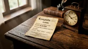 Stará paysafecard účtenka s viditeľným dátumom nákupu pri prepočte mesačného dispozičného poplatku