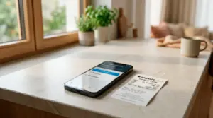 Smartfón s otvoreným nastavením vkladového limitu v stávkovej aplikácii a paysafecard kupón vedľa